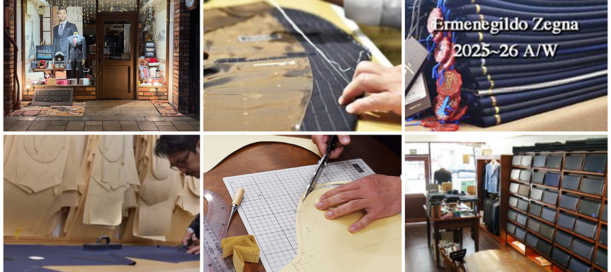 フルオーダーメイドスーツ大阪　テーラーダンディの店舗や工房のビスポーク仕立ての様子