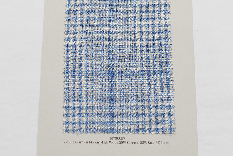 ロロ・ピアーナ「SOFTIME」4者混サマーツイードの爽やかなライトブルー・グレンプレイド